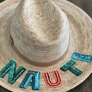 Straw Hat with Colorful Sequin Letters